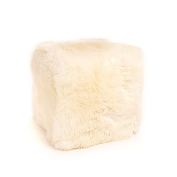 Cube Premium | kwadratowa pufa z długim włosiem | skóra owcza